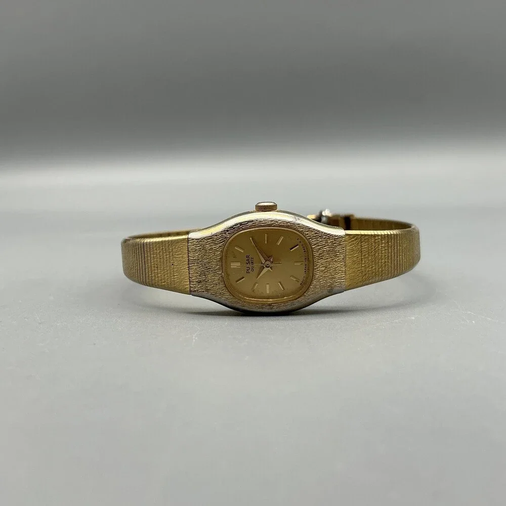 Vtg Pulsar Womens Watch 17mm Gold Tone Bracelet V811-5880 New Battery 6.75